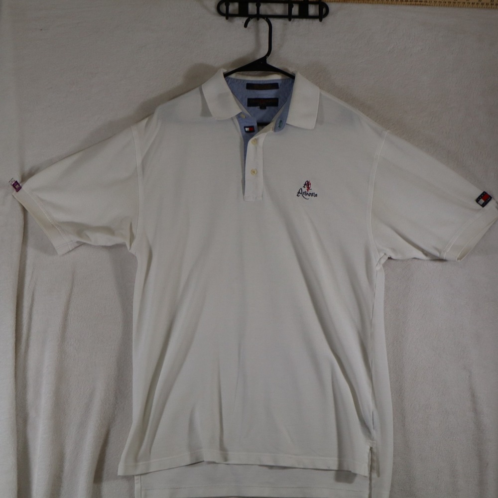 Tommy Hilfiger Golf Men's Size M White Polo Shirt Atlantis Logo Short Sleeve